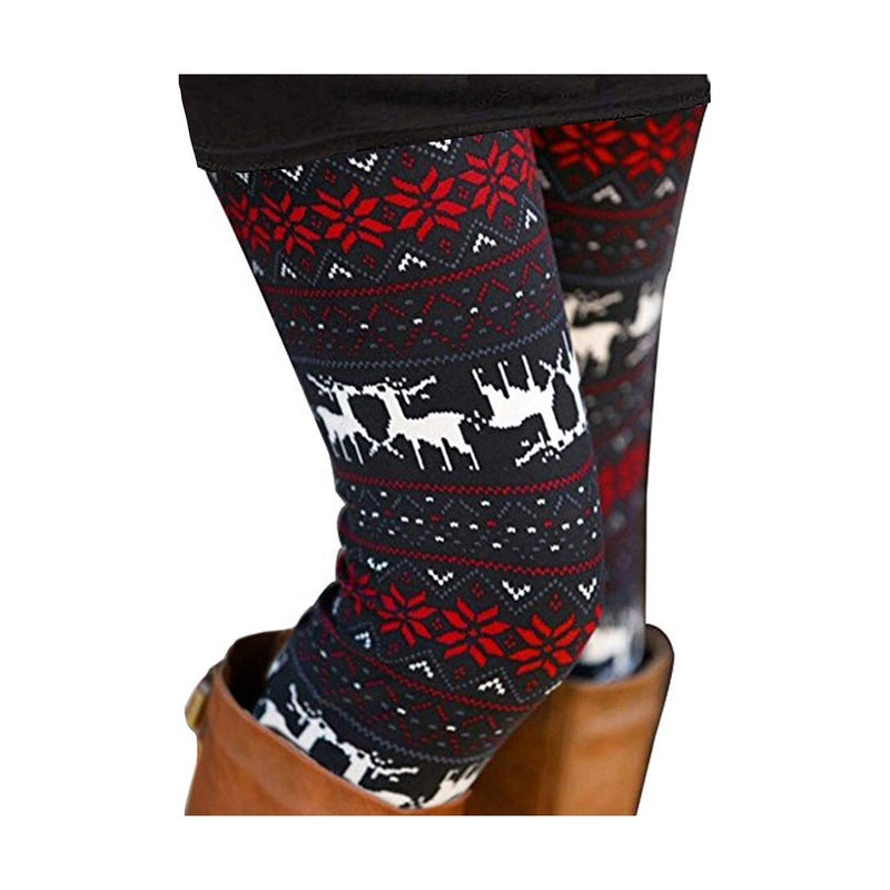 Christmas Reindeer and Snowflake Tribal Leggings Stretchy Tights for Women 2XL